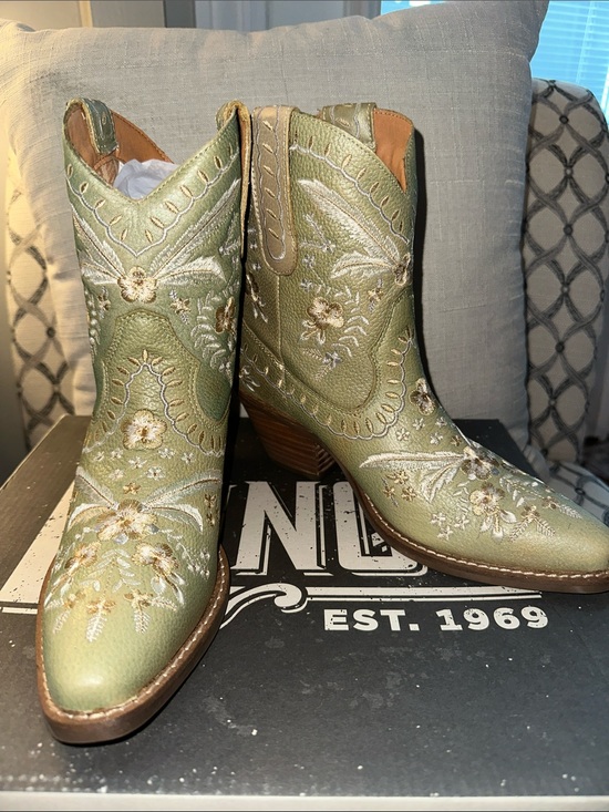 dingo Shoes - dingo Sage Green Floral Embroidered Western Ankle Boots